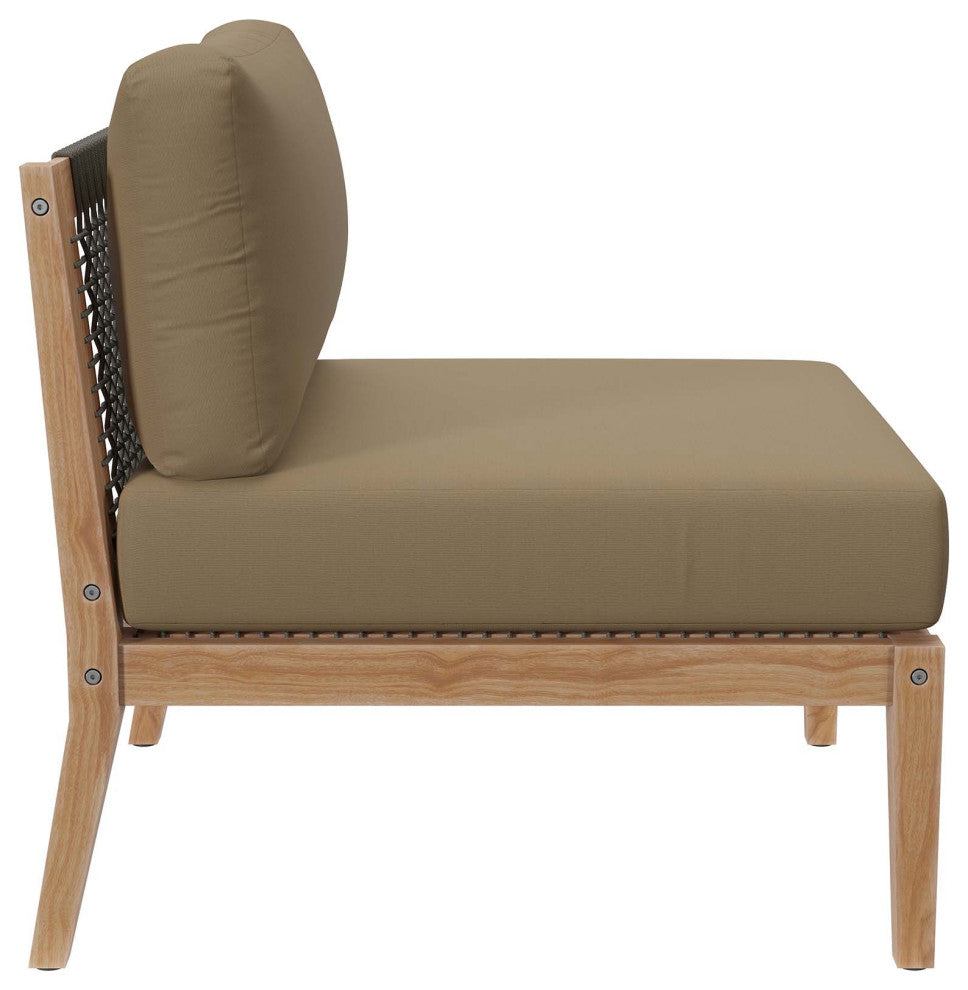 Clearwater Outdoor Patio Teak Wood 6-Piece Sectional Sofa, Gray Light Brown