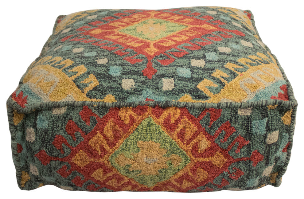 Decor Maisonette Southwestern Cotton Pouf Hayden, Blue, 24"x24"x8"