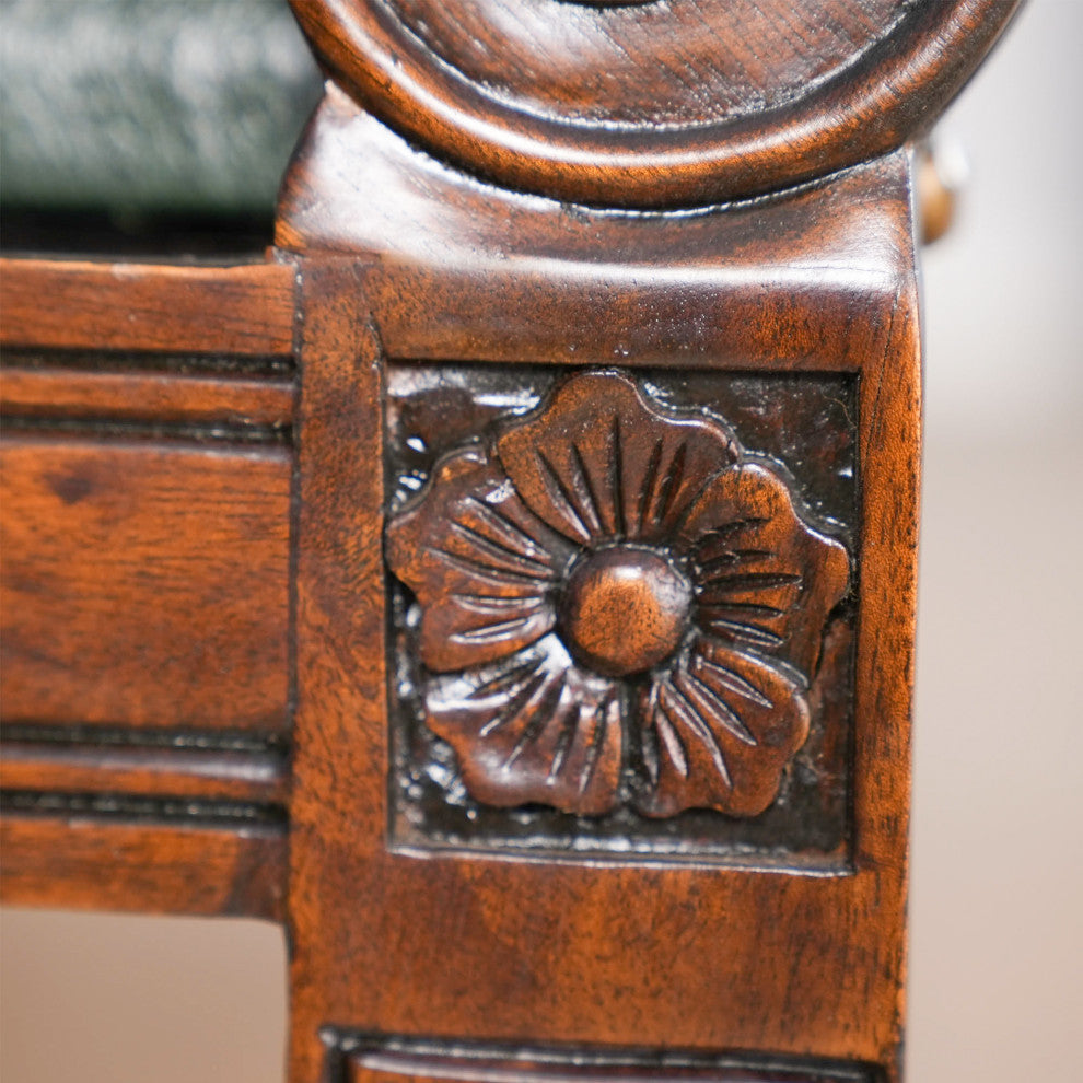 Regency Green Leather Arm Chair