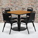 36" Square Mahogany Laminate Table Set With 4 Black Trapezoidal Back Chairs