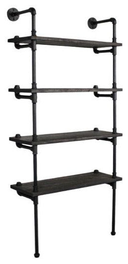 Sacramento Industrial 33" 4-Tier Bookcase, Black Steel/Dark Brown Wood