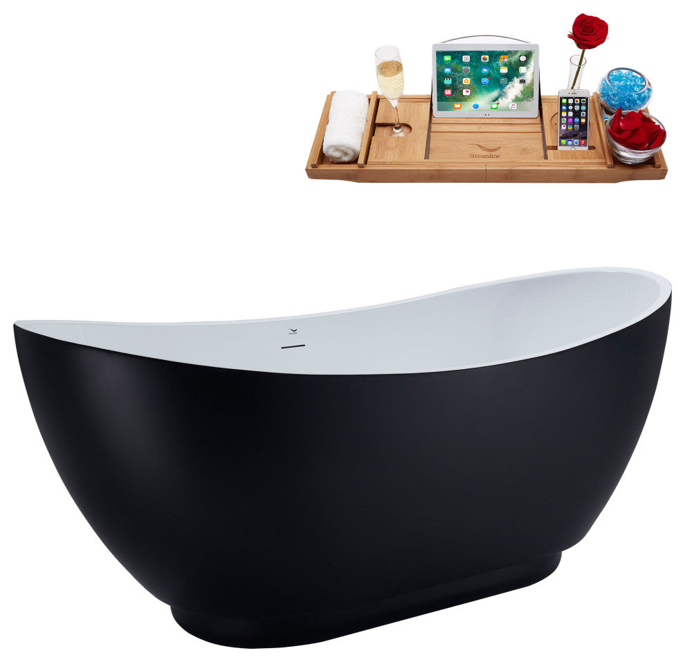 62" Streamline N594WH Freestanding Tub and Tray With Internal Drain
