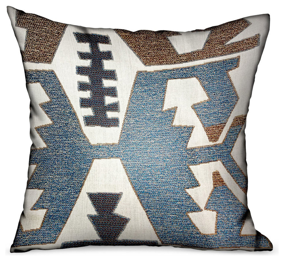 Plutus Wild Chumash Blue Brown Geometric Outdoor/Indoor Pillow, 22"x22"