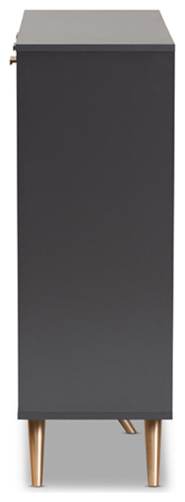 Kelson Dark Gray and Gold Finished Wood 3-Door Shoe Cabinet