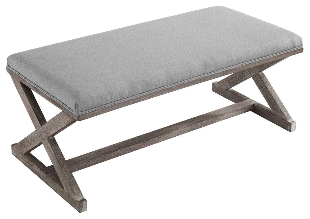 Province Vintage French X-Brace Upholstered Fabric Bench