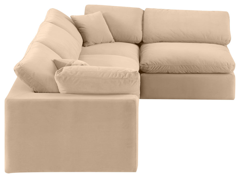 Comfy Upholstered L-Shaped Modular Sectional, Beige, 4-Piece: 2 Armless Chair, 2 Corner Chair, Velvet