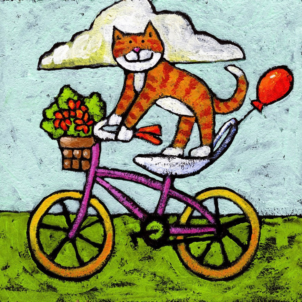 "Tiger Cat Bike Acrobat" by Janet Nelson Print Wrapped Canvas, 48x48