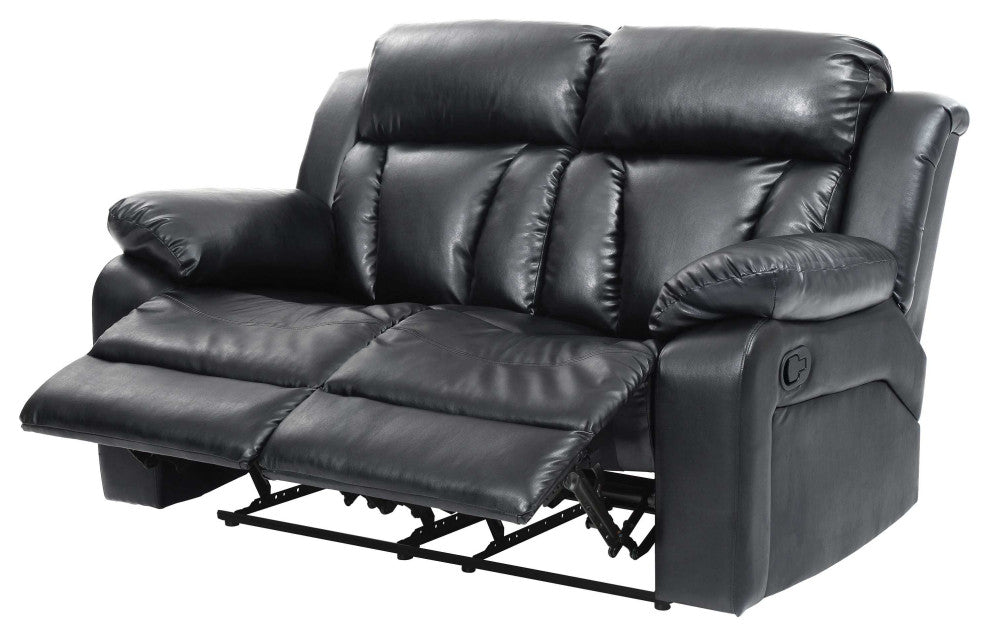 Daria 62 in. W Flared Arm Faux Leather Straight Reclining Sofa, Black