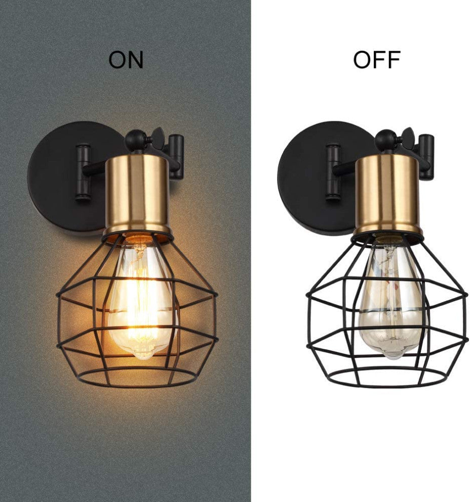 2 pack swing arm wall sconce black and gold cage wall lighting fixture