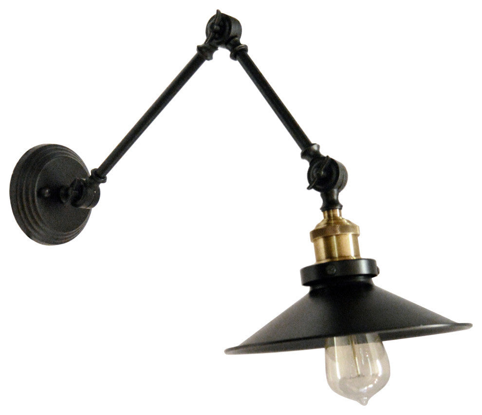 1-Light Incandescent Adjustable Wall Lamp, Blk finish