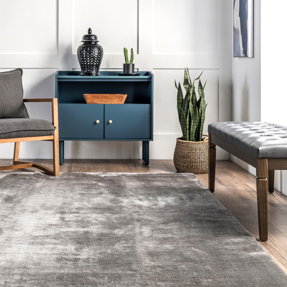 nuLOOM Loni Solid Machine Washable Shag Area Rug, Dark Grey, 2'6"x10'