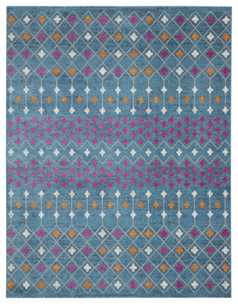 7' X 10' Blue And Orange Geometric Dhurrie Area Rug