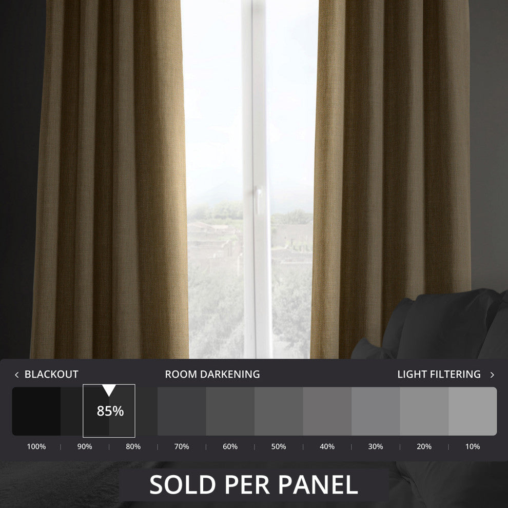 Faux Linen Grommet Room Darkening Curtain Single Panel, Butterscotch, 50w X 96l