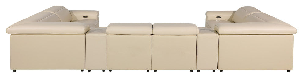 GIOVANNI 8-Piece 2-Power Reclining Italian Leather Sectional, Beige