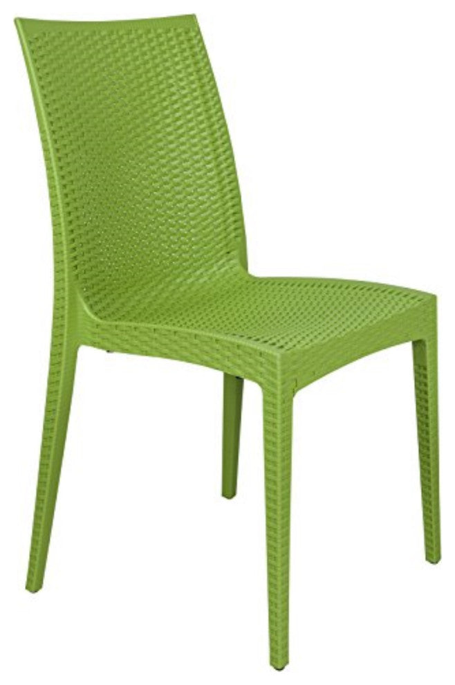 LeisureMod Weave Mace Indoor/Outdoor Dining Chair, Armless Lime Green