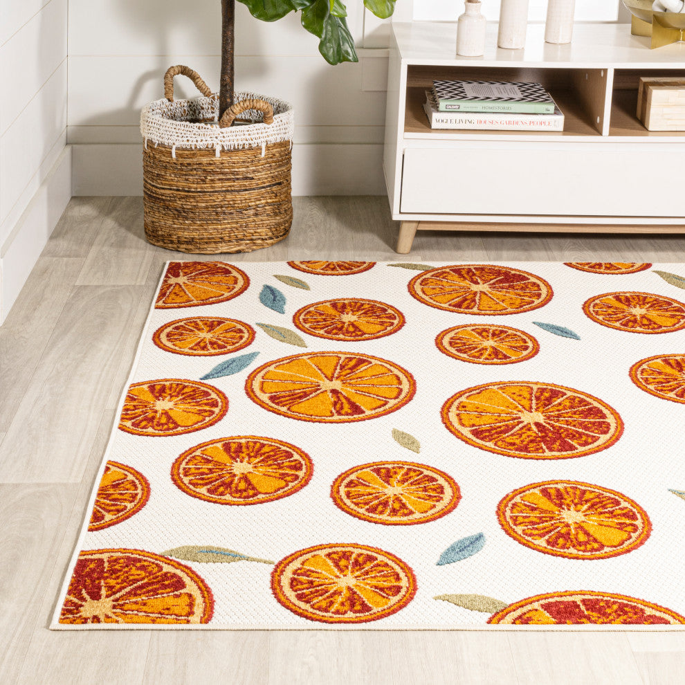Aranciata Citrus Slice High-Low Indoor/Outdoor Area Rug, Orange/Cream, 8 X 10