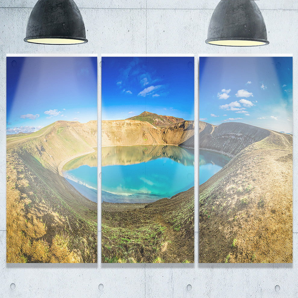 "Blue Lake in the Crater of Volcano" Metal Wall Art, 3 Panels, 36"x28"