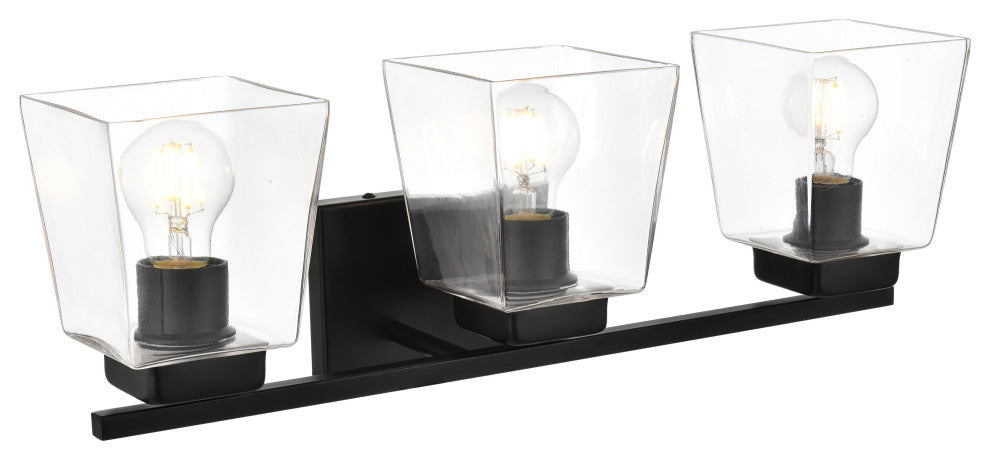 3 Light Black And Clear Bath Sconce