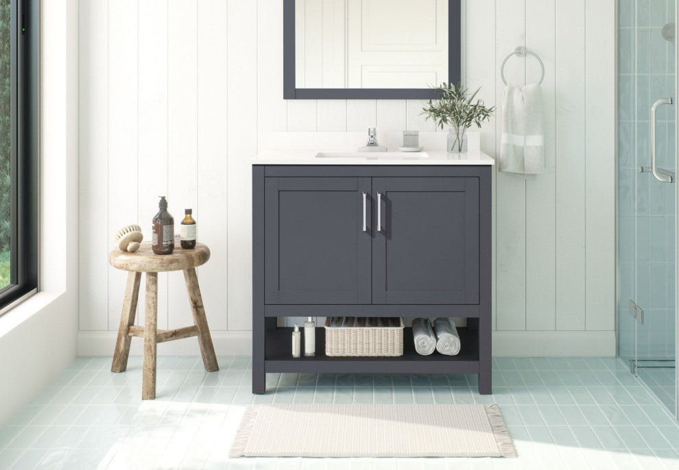 Ove Decors Vegas Single Sink Bathroom Vanity Set With Countertop, White, Dark Charcoal, 36"