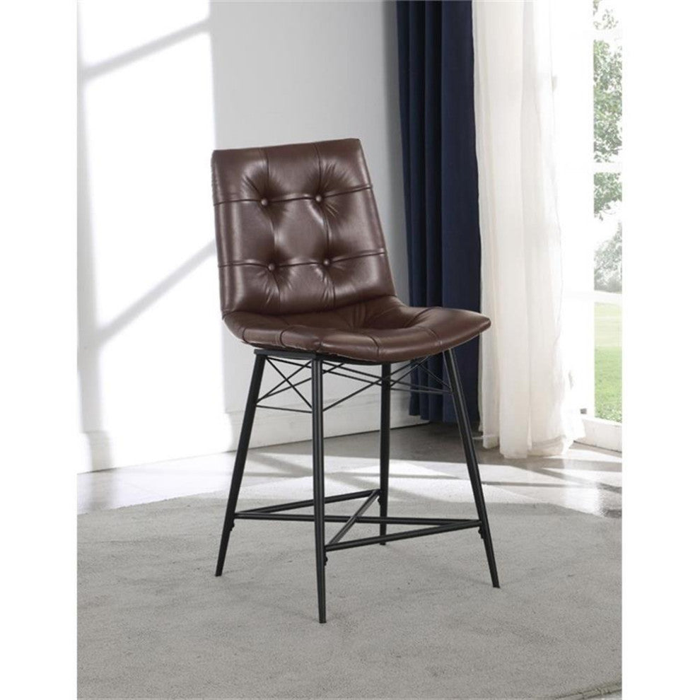 Coaster Aiken 24.75" Upholstered Faux Leather Counter Stool in Brown
