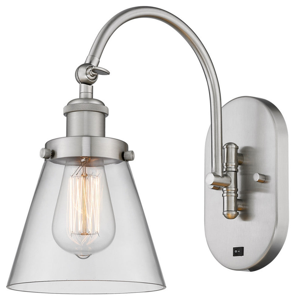 Cone Sconce, Brushed Satin Nickel, Clear, Clear