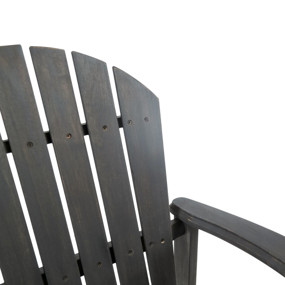 GDF Studio Malibu Outdoor Finish Acacia Wood Adirondack Barstools, Dark Gray, Set of 4