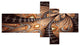 Brown Symmetrical Fractal Flower, Abstract Canvas Art Print, 60"x32", 5 panels