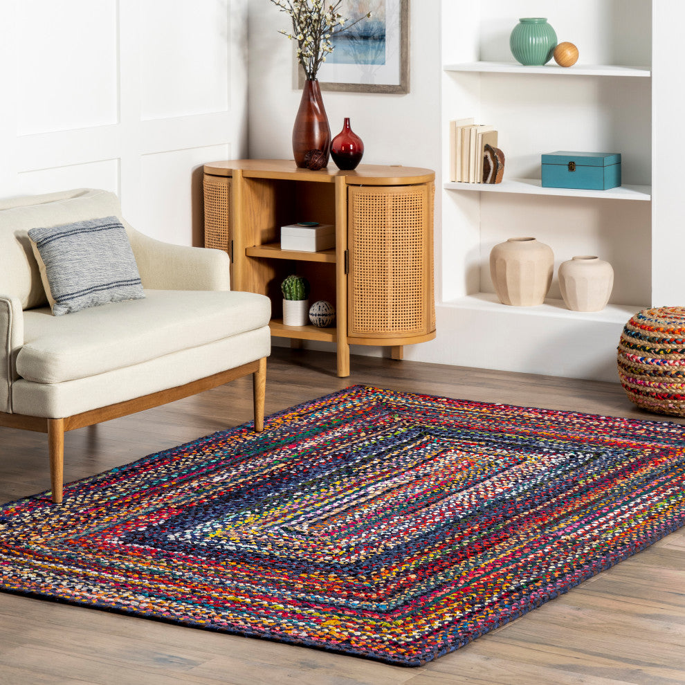 Nuloom Bohemian Hand-Braided Chindi Area Rug, Blue Multicolor 3'x5'