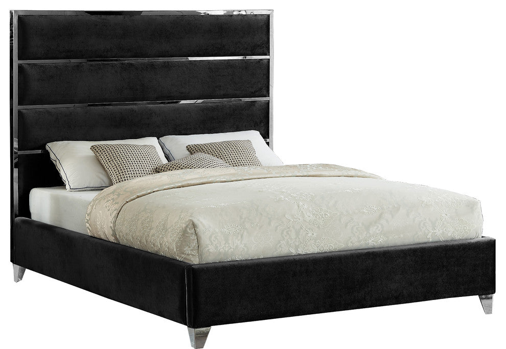 Zuma Velvet Upholstered Bed, Black, Queen
