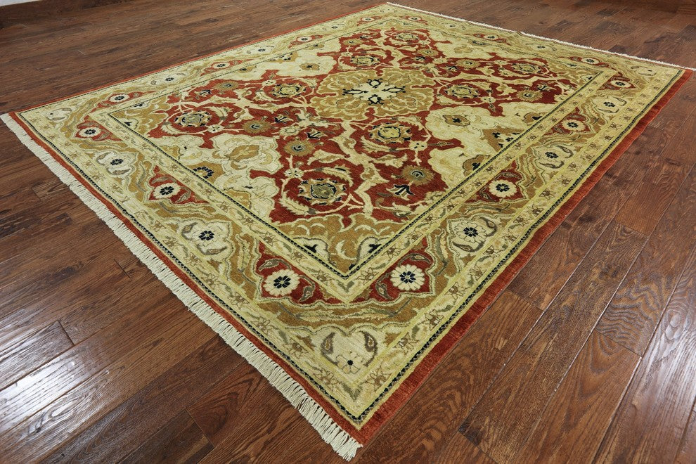 Oushak Peshawar Quality Brown Chobi Hand-Knotted Rug, 8'x10'