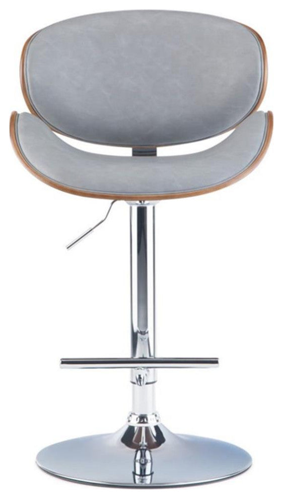 Marana Bentwood Adjustable Height Gas Lift Bar Stool In Stone Grey Faux Leather