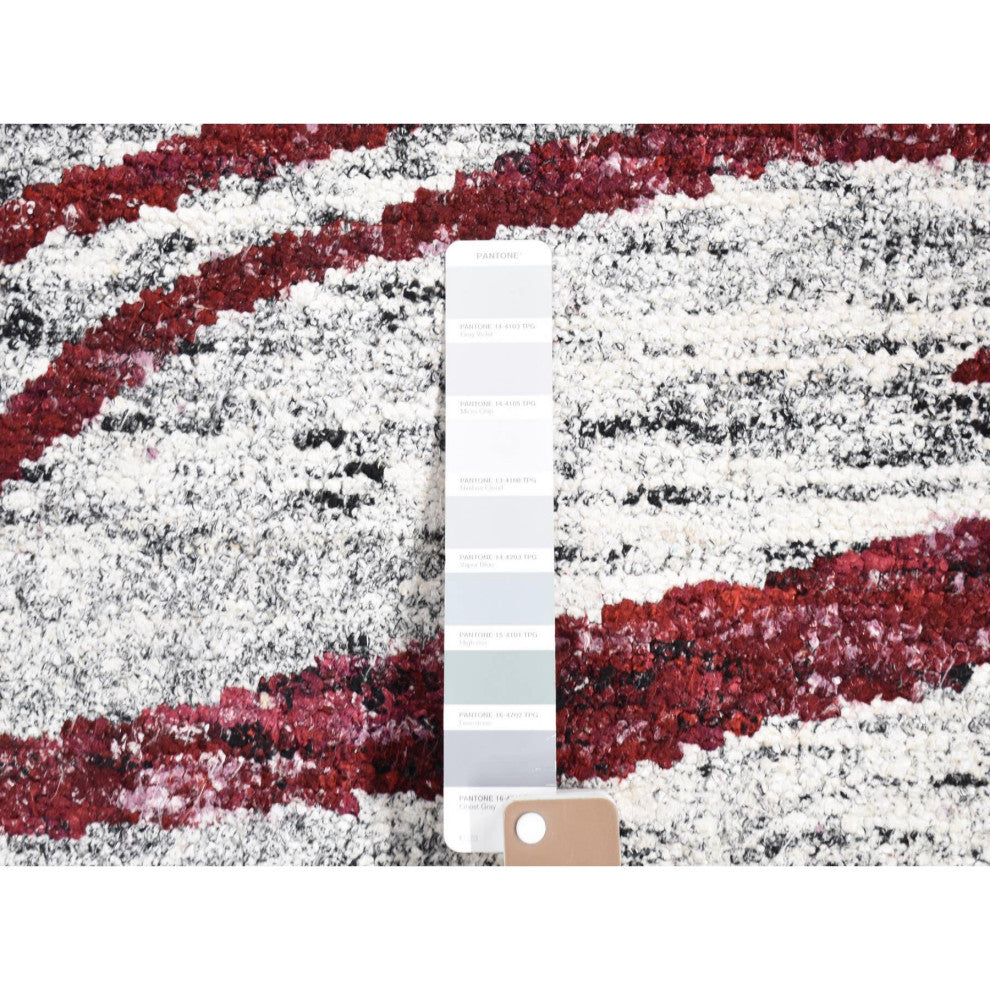 Ivory Man Made Silk Hand Knotted With Tree Bark Design Oriental Rug 9'x11'7"