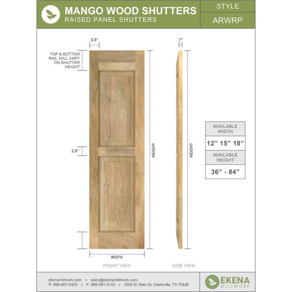 Two Equal Raised Panel Shutters (Per Pair)