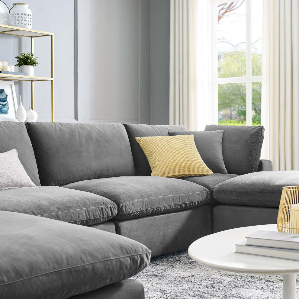 Sectional Sofa Set, Velvet, Gray, Modern, Living Lounge Hotel Hospitality