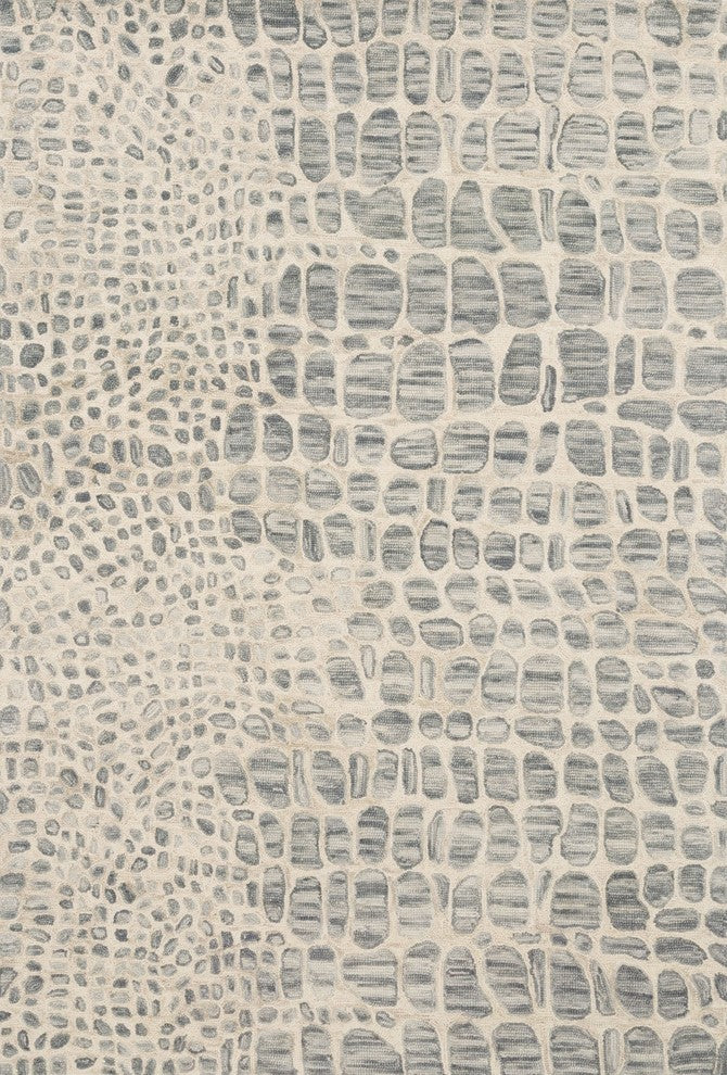 Wool Hooked Animal Print Masai MAS-03 Area Rug, Silver Grey/Ivory, Sample