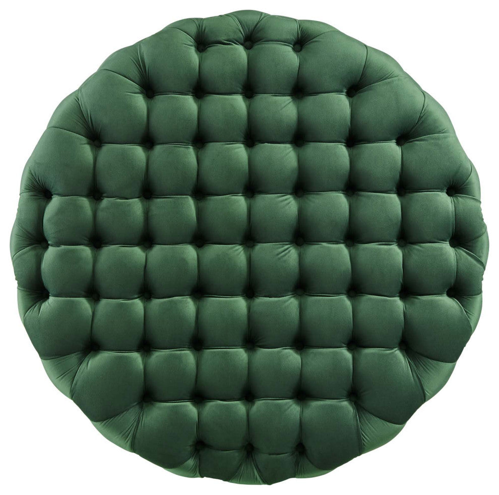Round Ottoman Accent Tufted Chair, Green, Velvet, Modern, Lounge Hospitality