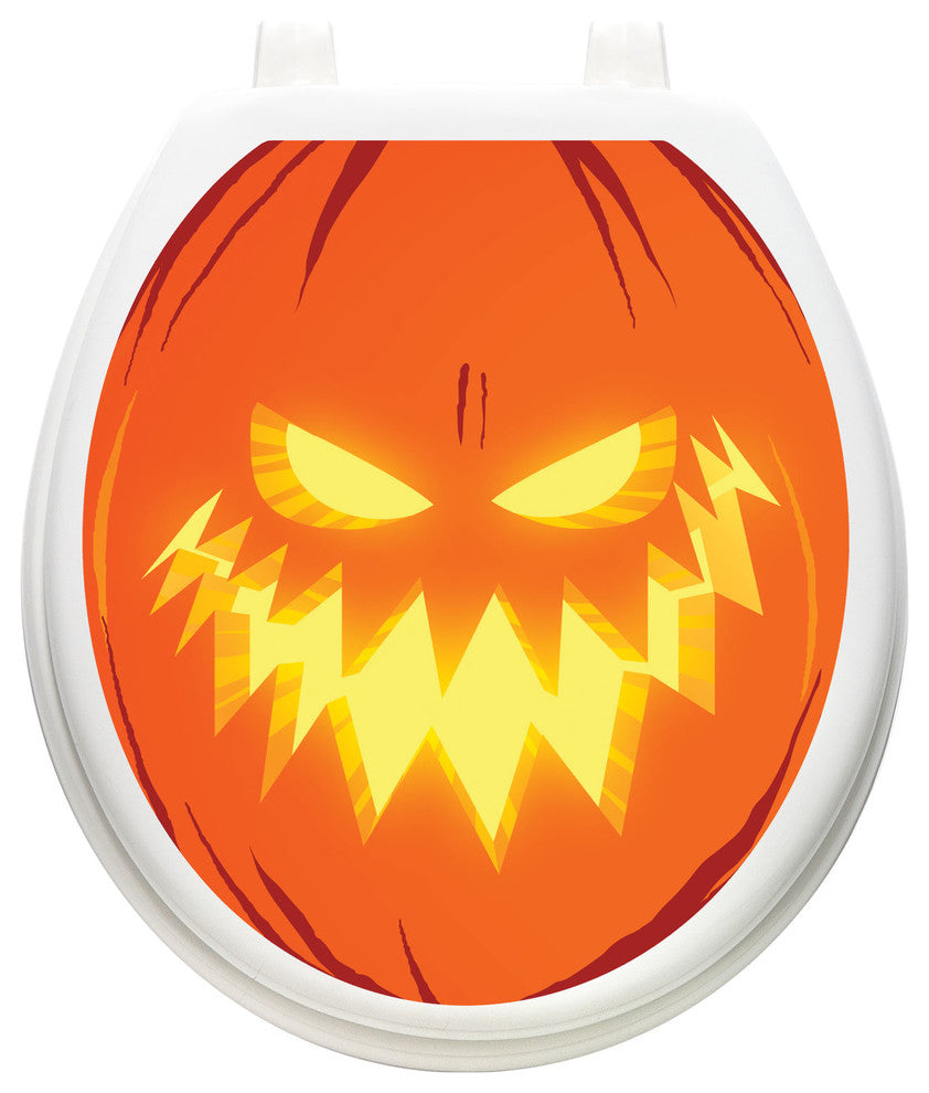 Jack-O-Lantern Toilet Tattoos Seat Cover, Vinyl Lid Decal, Halloween Bathroom , Round