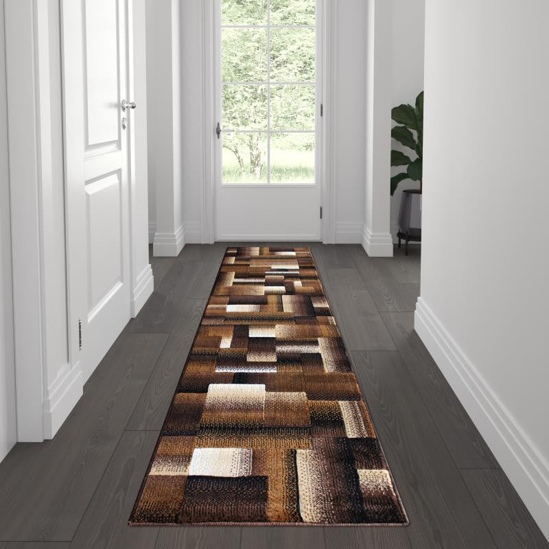 Elio Collection Color Blocked Area Rug, Chocolate, 2' X 7'