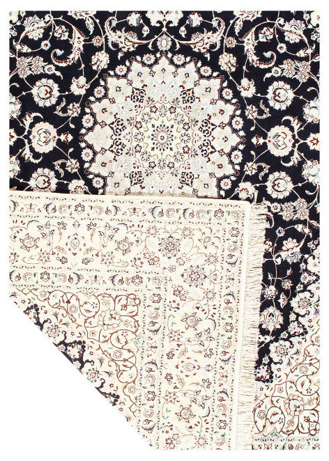 Navy Blue Fine Hand Knotted Persian Silk and Wool Nain 6'7''x9'11
