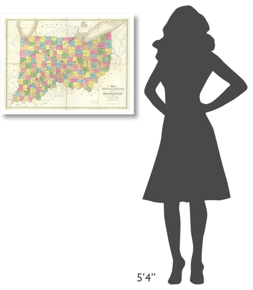"Map of Ohio and Indiana, 1839" Digital Paper Print by David H. Burr, 32"x24"