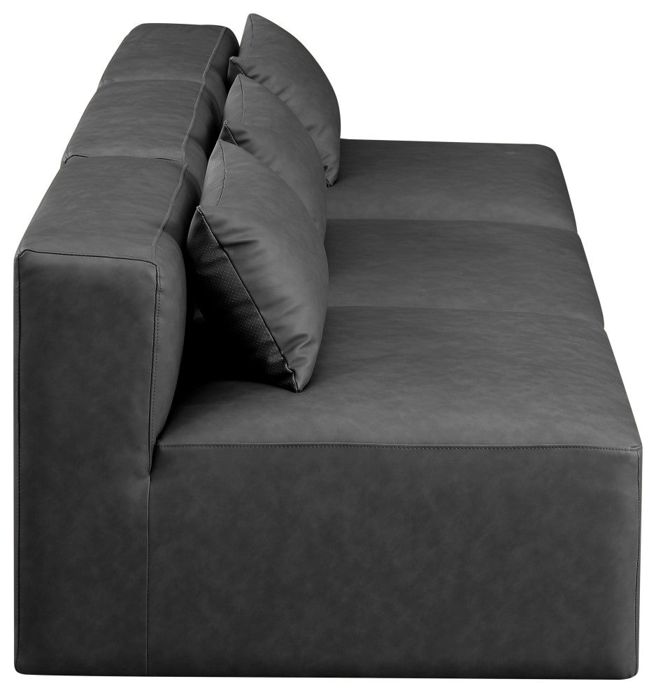 Cube Upholstered Modular Sofa, Grey, 3-Piece: 3 Armless Chair, Vegan Leather