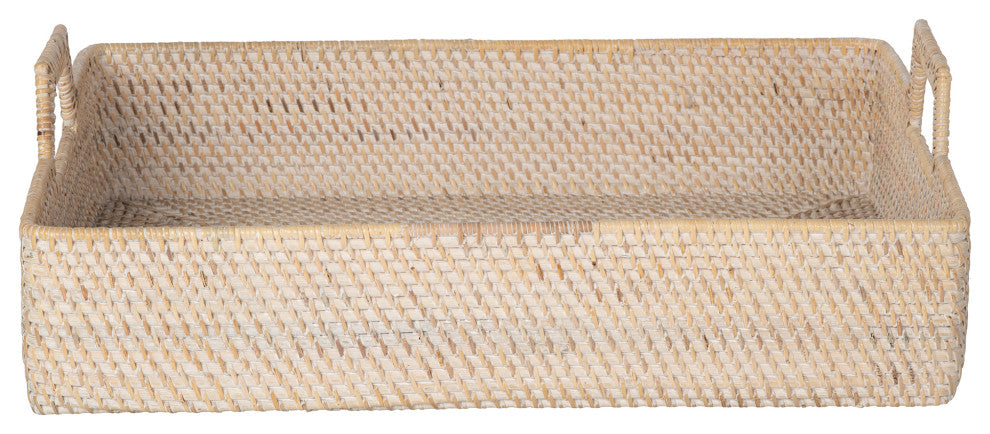 Loma Rectangular Rattan High Wall Serving Tray, Latte
