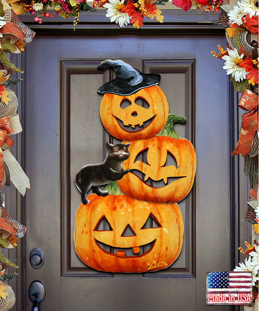 Scary Stocking Pumpkins Door Hanger