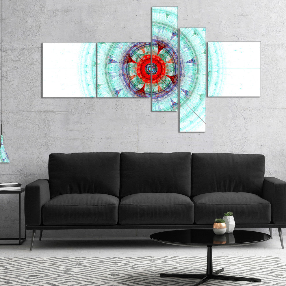 Light Blue Fractal Sphere, Abstract Wall Art Canvas, 60"x32", 5 panels