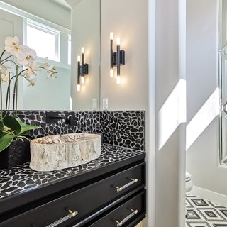 Fossil Wood Vessel Sink and Drain, Matte Black