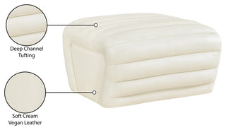 Vega Upholstered Ottoman, Cream, Vegan Leather