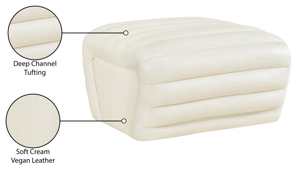 Vega Upholstered Ottoman, Cream, Vegan Leather