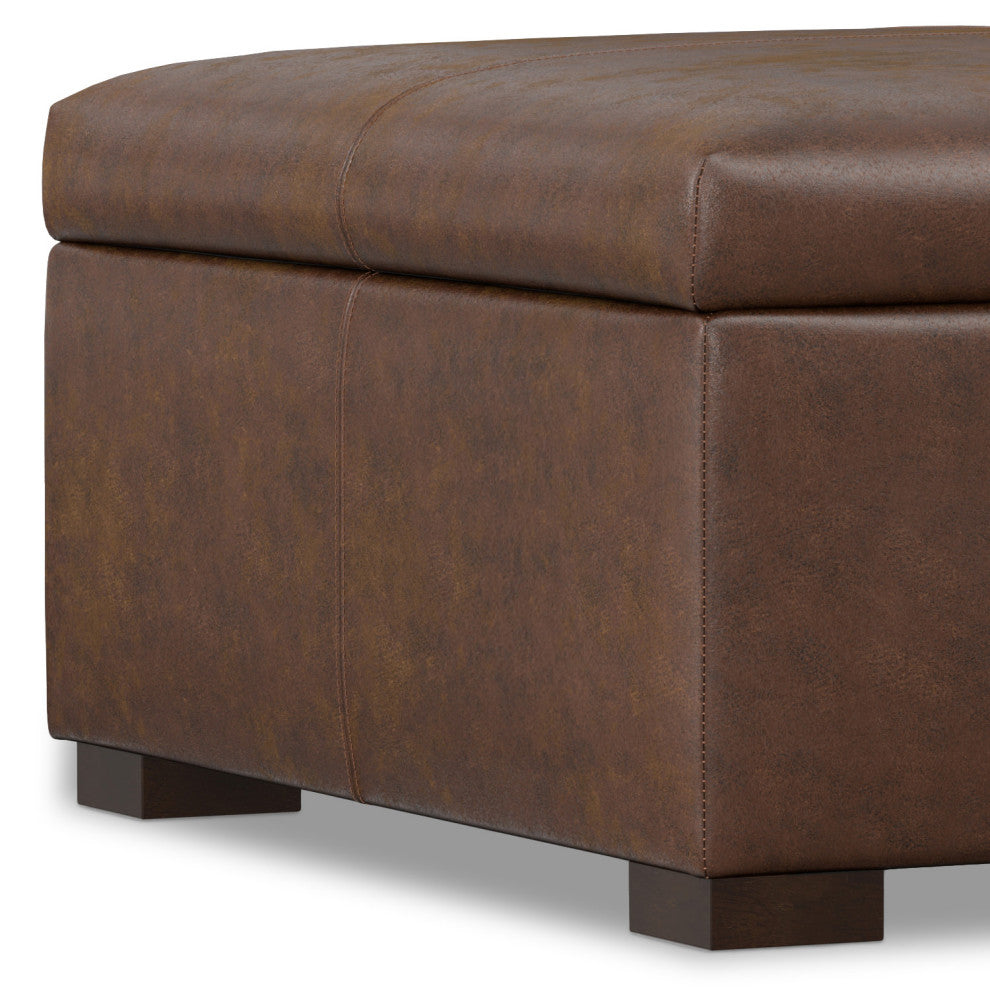 Gabbie Square Coffee Table Storage Ottoman, Distressed Chestnut Brown
