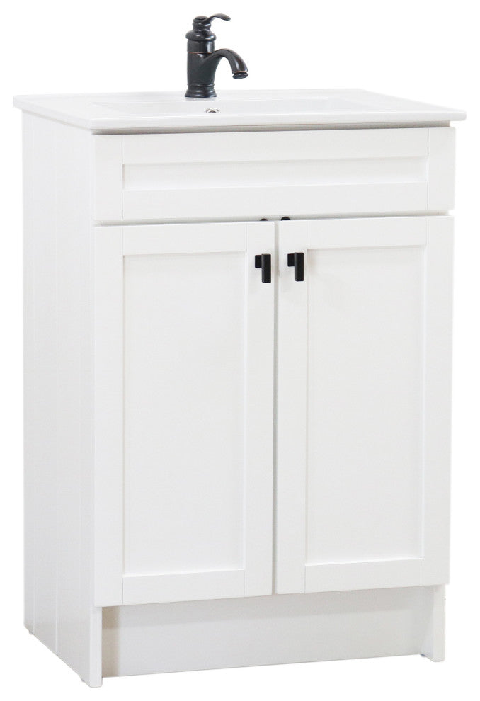 SmartFold 24" Single Sink Vanity, White With White Ceramic Top, Matte Black