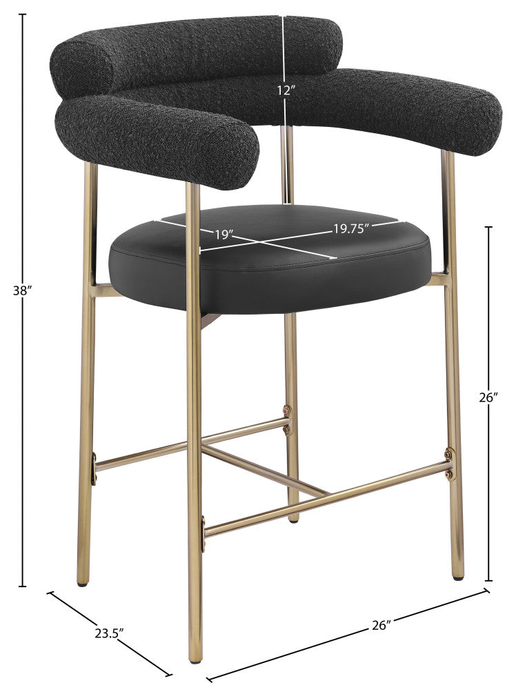 Blake Vegan Leather/Boucle Fabric Upholstered Counter Stool, Set of 2, Black